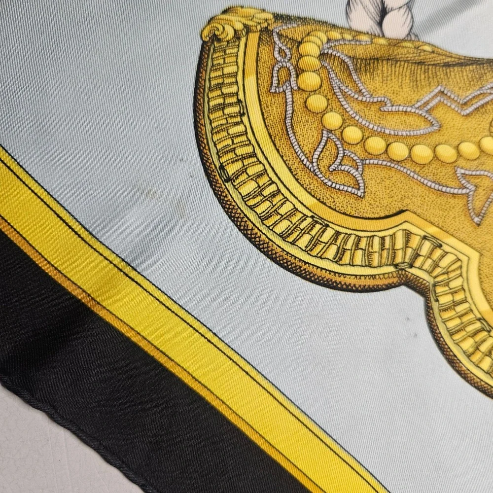 Hermes Grand‎ Apparat Silk Scarf Jacques Eudel Blue Black Gold Equestrian 16.5in